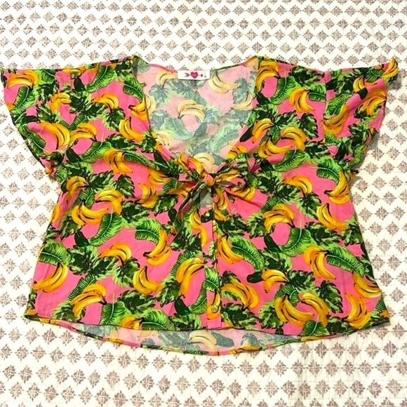BuddyLove Banana Havana Tie Front V-Neck Flutter Sleeve Button Up Top Small - Picture 13 of 17